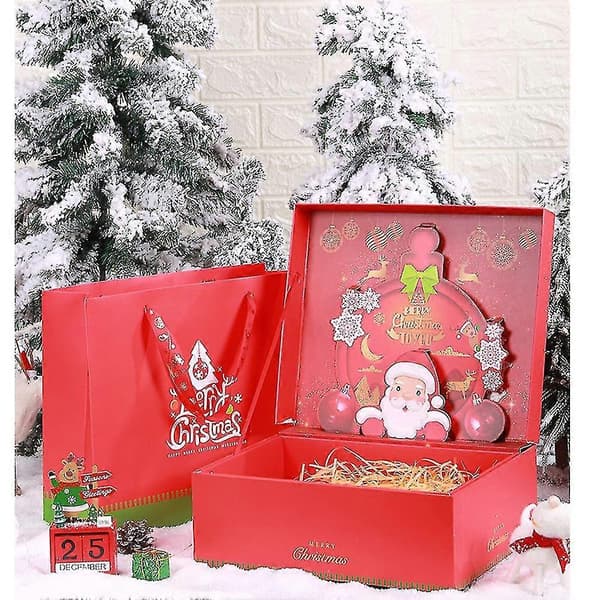 Julklappsförpackning - Julkort Presentförpackningar med lock för inslagning av presenter Red