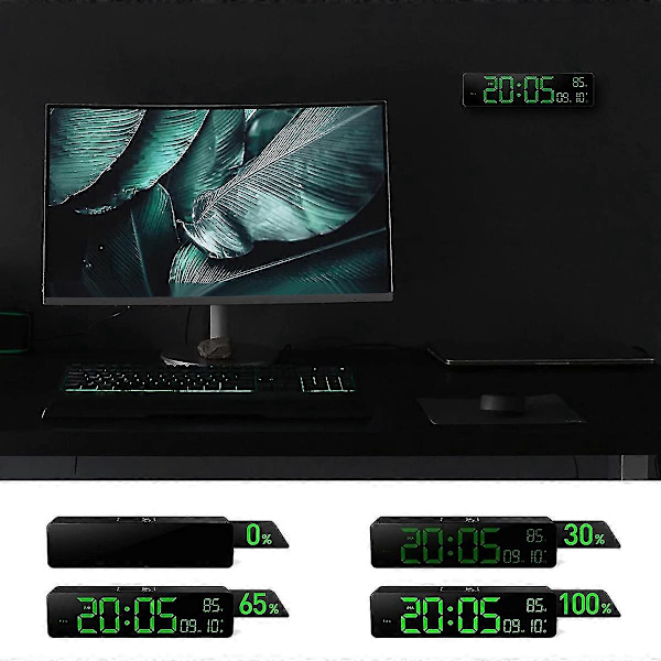 Digital vægur, LED-cifre, dobbelt vækkeur, automatisk dæmpning, 12/24 timers format, lydløs vægur