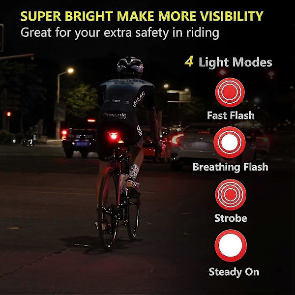 Smart Sykkel Baklys med Automatisk Bremsedeteksjon, Ultra Sterkt LED Baklys for Nattsykling Vanntett