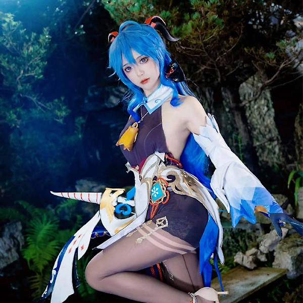 Peli Genshin Impact Ganyu Anime Cosplay Asut Halloween-asu Naisille Mekot Vestido Cosplay Feminino Puku Peruukki Vaatteet M
