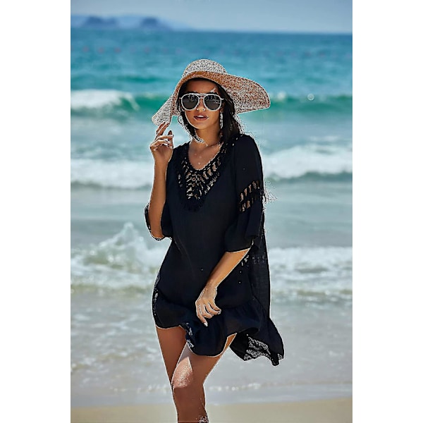 Badedragt Cover Up Dame Badedragt Kjole Plus Size Sexet Bikini Strand Tunika Top Sommer A b black M