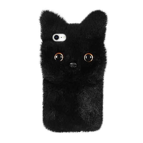 Fluffigt Katt Telefonfodral Stöttåligt Fallsäkert Telefonskal Varmt Reptåligt Telefonskydd för iPhone 7/8 (Svart)