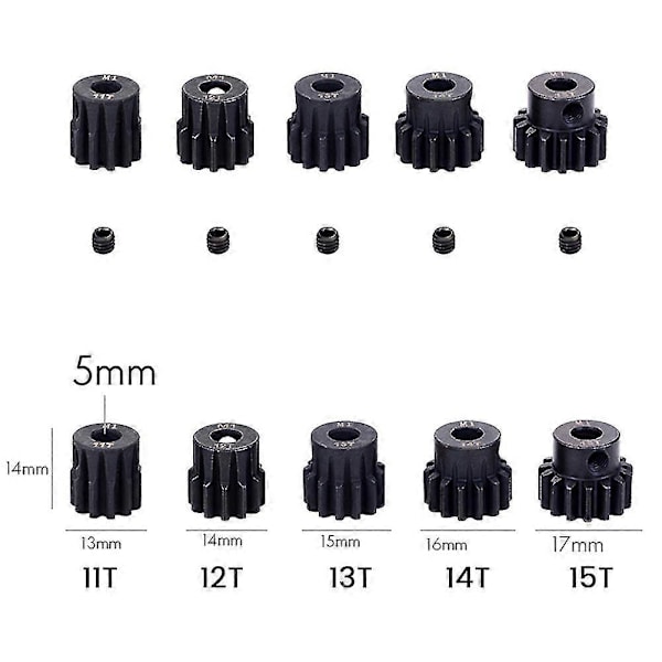 M1 5mm 19t Sort Stål Metal Pinion Motor Til 1/10 Rc Modelbil