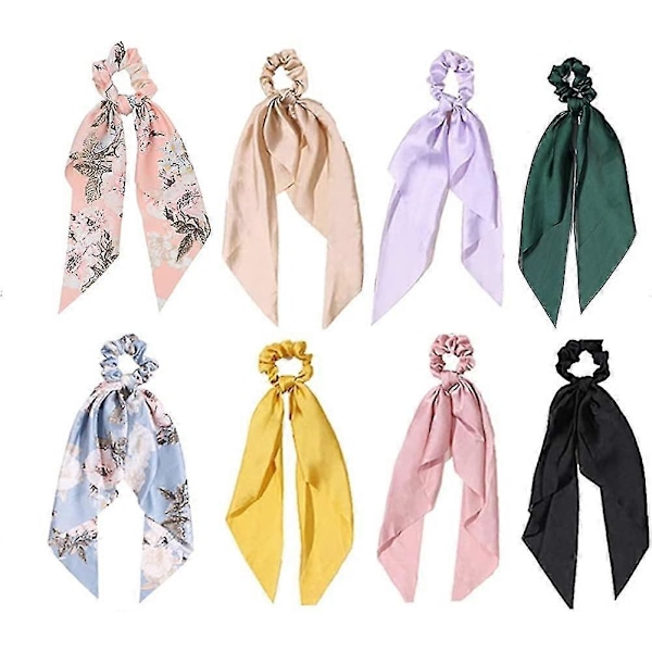 8 stk. Hår Scrunchies med Tørklæde til Acsergery Hårbånd, satin Sløjfe Elastiske Hårbånd, Silke Gave