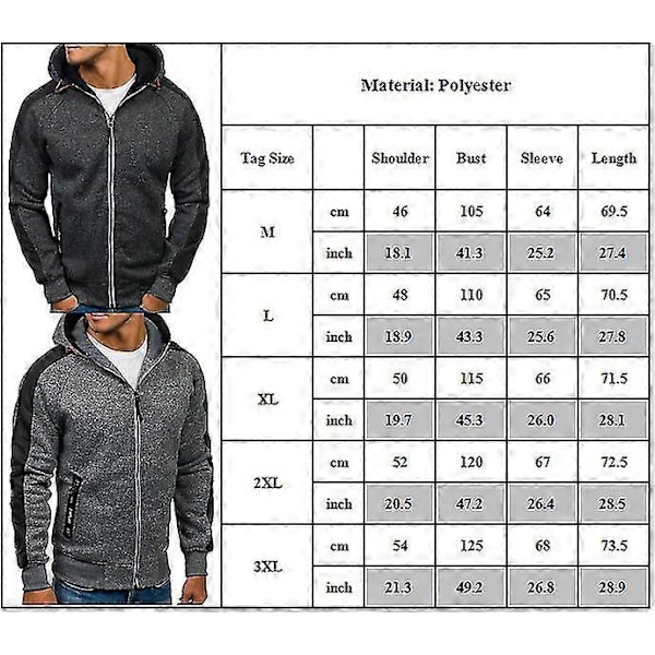 Färgglad herrjacka med långa ärmar, huvtröja, sweatshirt, jacka med dragkedjefickor Black-Gray L