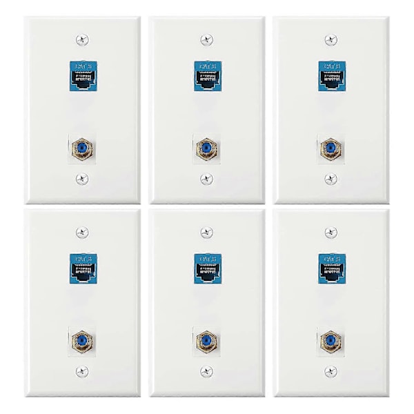 6 Stykker Ethernet Koaksial Veggplater Cat6 Koaksial Veggplate Ethernet Vegguttak Med Ethernet Port For