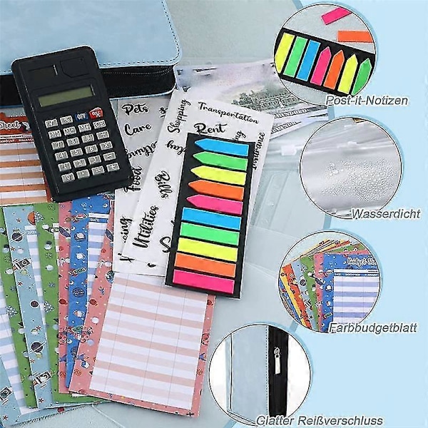 A6 Budget Planner med Lommeregner Lynlås Budget Binder Budget Planner Lavet med Kuverter til Penge Sa