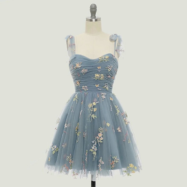 Klänningar för Kvinnor Hemkomstklänningar Puffärm Blombroderi Tyll Formella Klänningar Blue 1 3XL