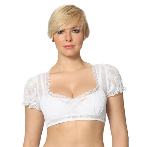 Elegant Dirndlblus för damer, svart dirndlblus, spetsblus för Oktoberfest Black M