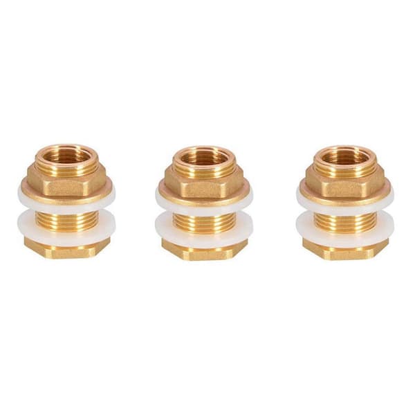 Solid messing skottkobling, 3 sett 1/2in hunn 3/4in hann solid messing vanntankkobling med gjenger