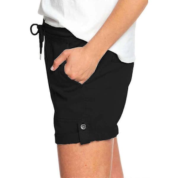 Sommarshorts för damer med elastisk midja, dragsko och cargofickor Black M