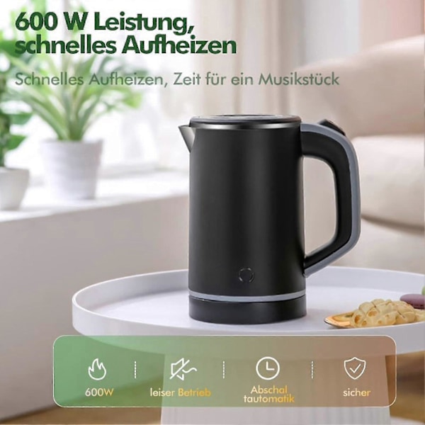 0,8 l elkedel med automatisk slukning og tørkogningsbeskyttelse, BPA-fri, kompatibel med te og kaffe-i-i White UK Standard