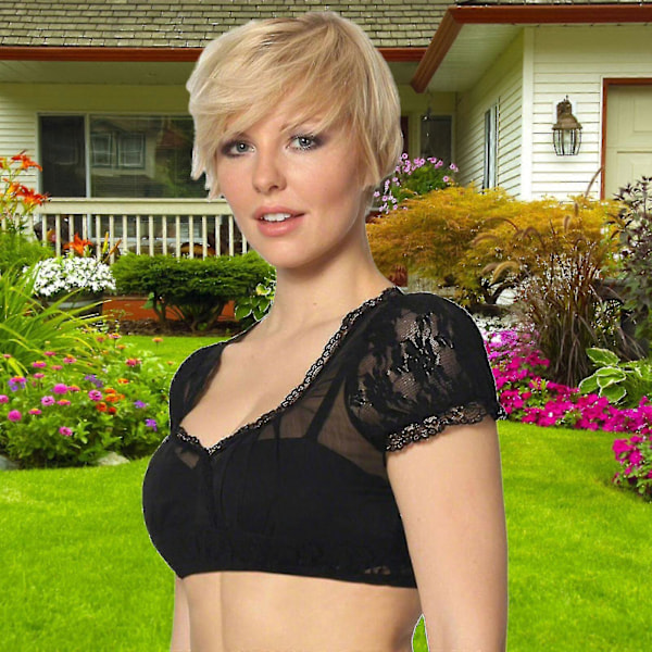 Elegant Dirndl Bluse til Kvinder Sort Dirndl Bluse Blondebluse til Oktoberfest Black XL