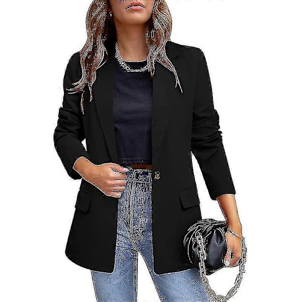 Dame Business Jakker Åben Front Blazer Casual Langærmet Arbejdstøj Black M