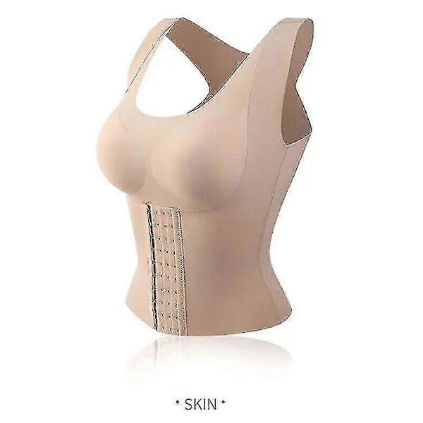 Shapewear för kvinnor 3-i-1 Korsettformande Linne Midja Knäppt BH Shapewear Beige M