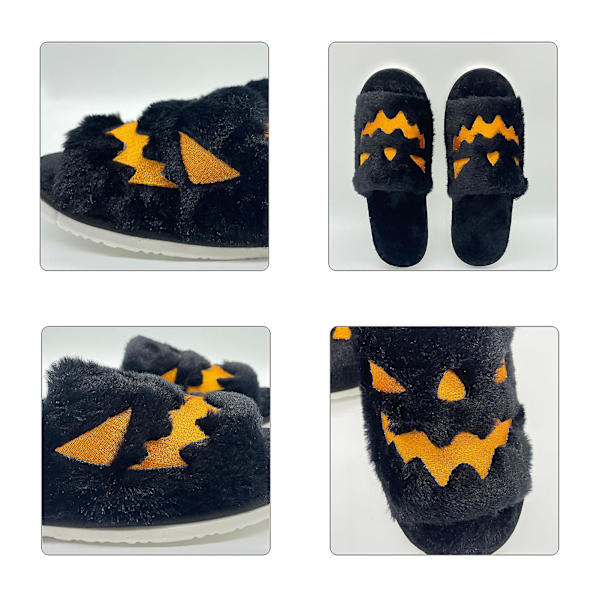 Halloween plysch tofflor med djävulsbroderi för höst och vinter Black