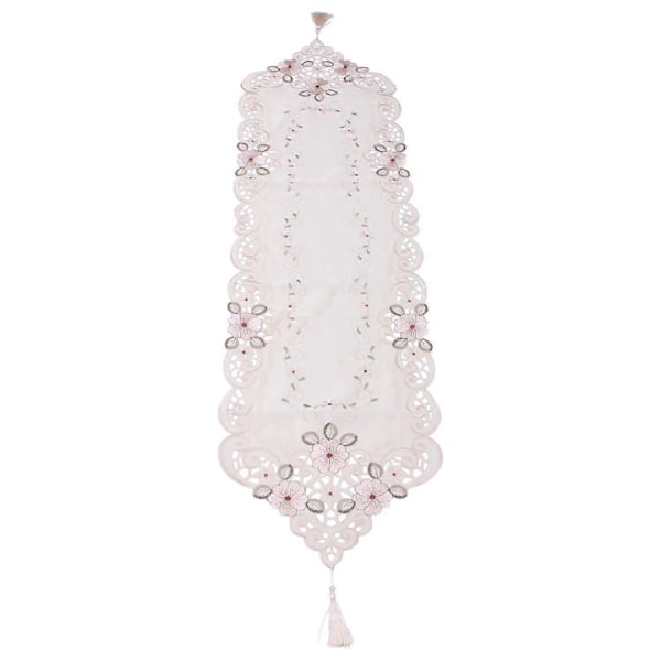 Uusi pöytäliina, jossa brodeerattu kukkakuvio, malli: #2 Kukka, koko: 40x150cm