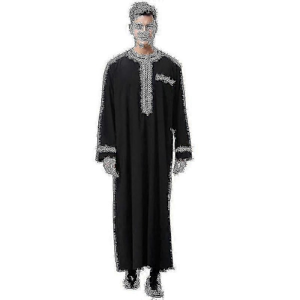 Herr Mu Saudi Robe Kaftan Dubai Tunika Lång Topp Blus Thobe Kläder black 3XL