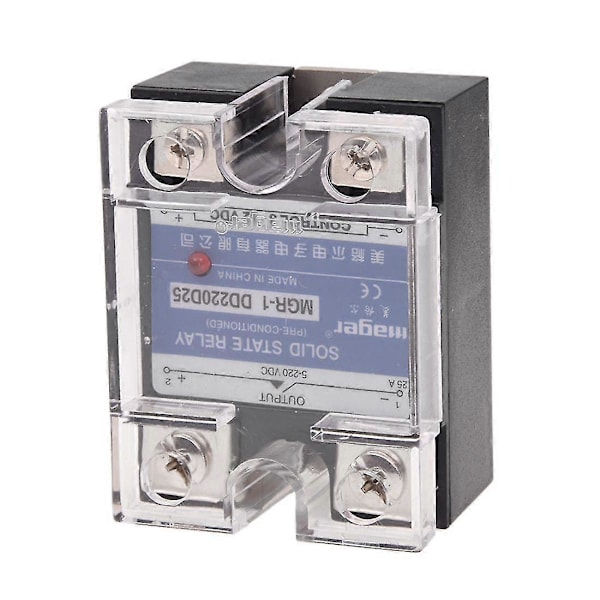 DC til DC Enfas Solid State Relé SSR 25A 3-32V 5-220V m/ Transparent Deksel