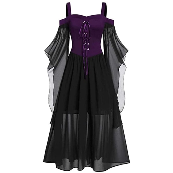 Halloween Medeltida Renässans Cosplay Kostymer Häxa Gotisk Pirat Viking Vestidos Bandage Dress Up Party Xmas Klänning För kvinnor Purple XXXL