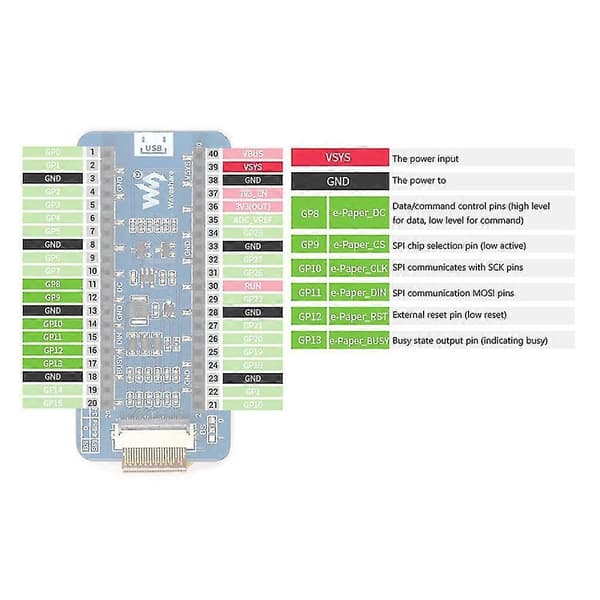 2.13 Tum E-ink Skärm För Raspberry Pi Pico 250x122 Svart Vit E-ink Skärm E-paper Spi Interfa