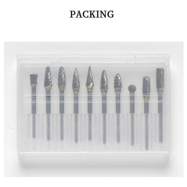 10 stk 1/8 Fil Solid Carbide Burr Sett Drill Slipe Kutter Verktøy Bits Sett For Diy Trearbeid Carv