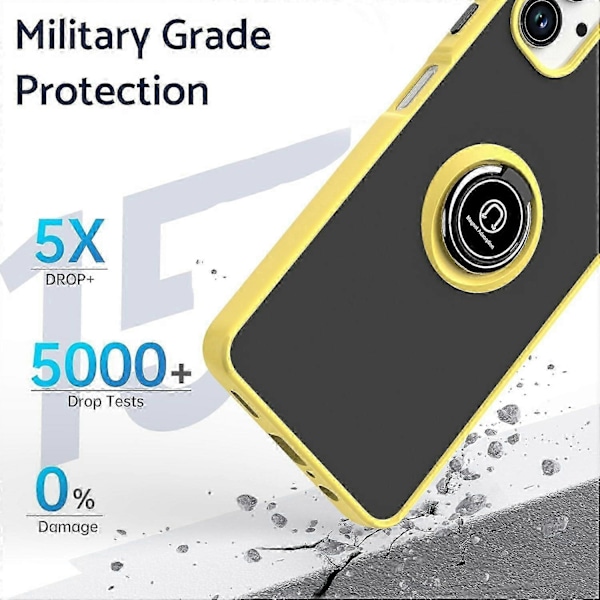 Samsung Galaxy A06 -puhelimen kuori, jossa sormuspidike ja jalusta, TPU+akryylipuhelinkotelo - Musta Yellow Galaxy A06