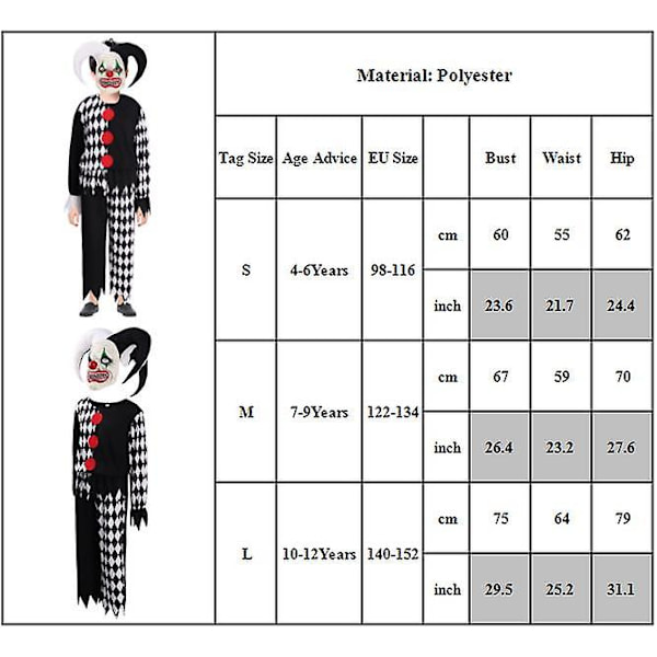 Lasten Paha Pellen Cosplay-asu Halloween-juhliin, Naamiaisasu Haalari + Maski + Päähine Asusetti 4-6 Years