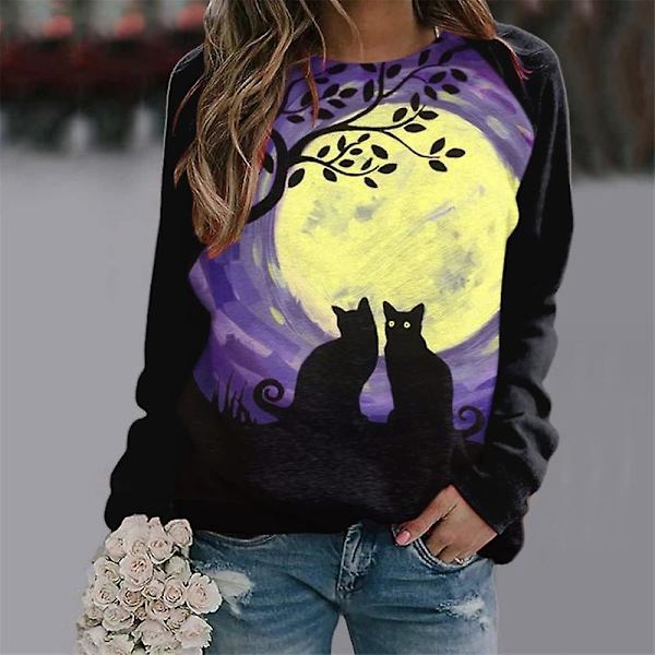 Halloween Trøjer til Kvinder - Græskar Ansigt Dansende Skelet Trøje Langærmet Sweater Sjov Grafisk Trøje style 19 M
