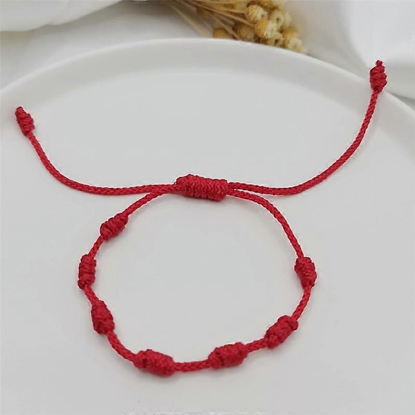 2 st Lyckobringande Röda Snöre Armband 7 Knutar Skyddsrep Amulett Nyårspresent
