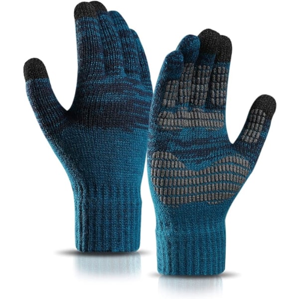 Vinterhandskar med pekskärm för män, halkfria varma handskar, stickade handskar med silikonpartiklar för män Blue
