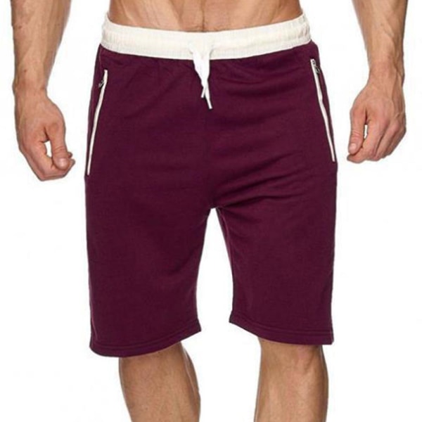 Solida strandshorts med dragsko för män Sommar Casual Elastisk midja Halvbyxor Badbyxor Badkläder Wine Red 2XL