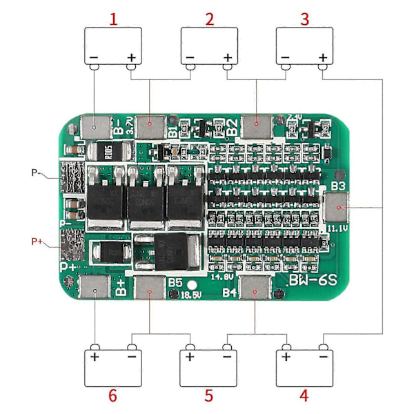 3 stk. 6s 15a 24v Pcb Bms Batteribeskyttelseskort til Li-ion Lithium Pakker Lipo Cellemodul