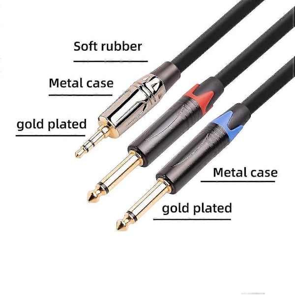 3,5 mm til dobbel 6,5 mm adapter jack lydkabel dobbel 6,35 mm hann 1/4 tommers mono jack til stereo 1/8 tommer