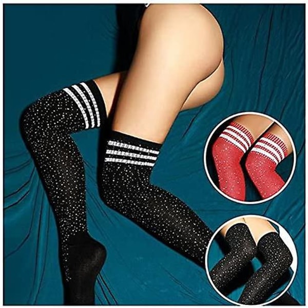 3-pack Heilwiy knästrumpor för kvinnor - Overknee strumpor randiga långa strumpor retro stickad present