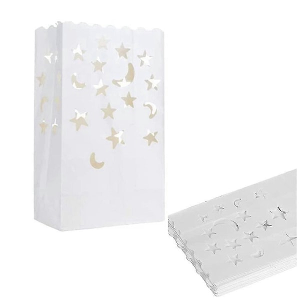 50 stk. Hvite Luminary Lysposer Spesielle Lantern Luminary Poser Med Stjerner Måne Holdbar & Gjenbrukbar Gran