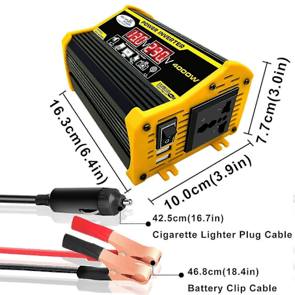 600W 12V Bil Inverter Omvandlare Laddare Adapter Dubbel USB Volta LCD-Skärm