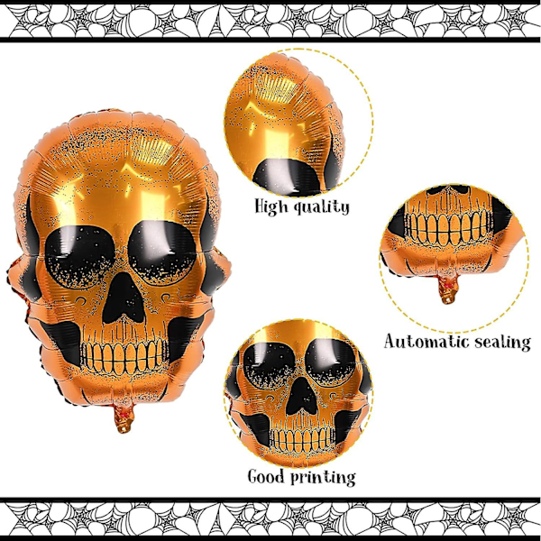 6 kpl Halloween Foliopalloja Suuret Halloween Pääkallo Foliopallo Koristeet Setti Jättimäinen Uudelleenkäytettävä Hyvää Halloweenia Luuranko Mylar Alumiinifoliopallot