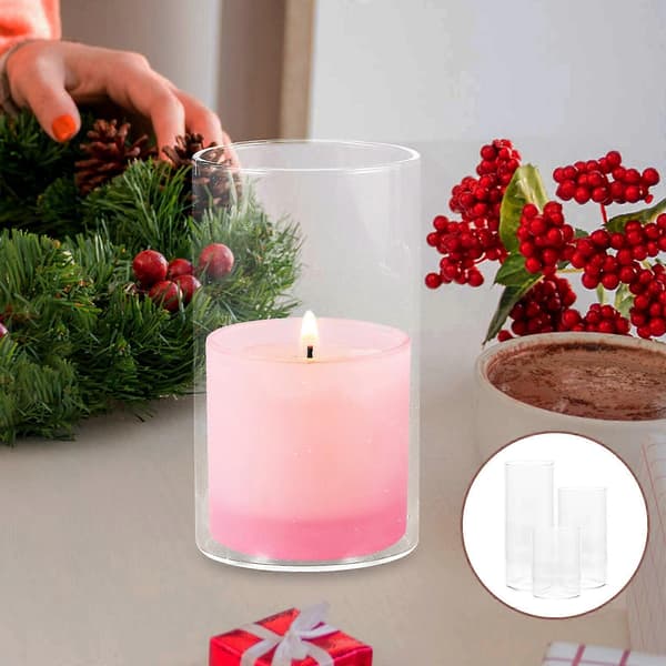 3 stk. Glass Lysestake Skjerm Glass Søyle Lysestake Lyskopp