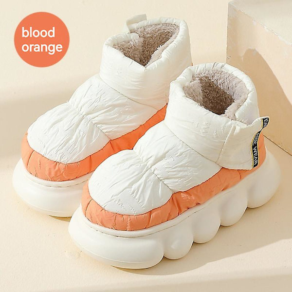 Snøstøvler for kvinner, for høst- og vinterpar, tykksålede, sklisikre, varme, vanntette bomull white-orange 40-41