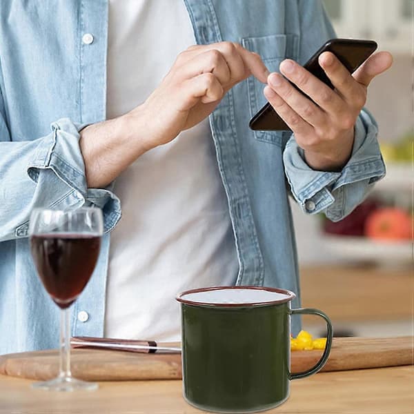 2 st Emalj Vattenkoppar Kaffemuggar Hushålls Juicekopp med Lock Utomhus Campingkopp