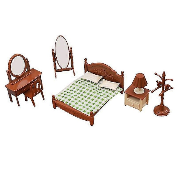 1:18 Simulering Mini Sovrum Säng Sminkbord Set Dekoration Barn Leksaker Leksakshus