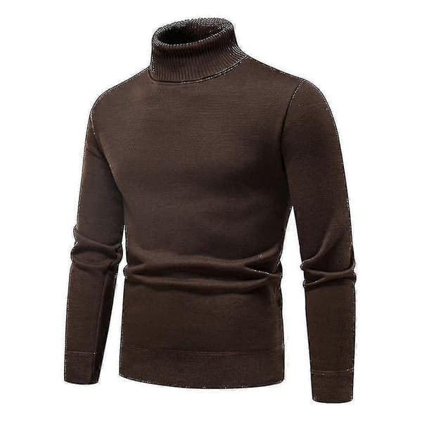 Herr Enfärgad Polokrage Basic Tröja Vinter Slim Fit Tjock Stickad Varm Pullover Topp Brown 4XL