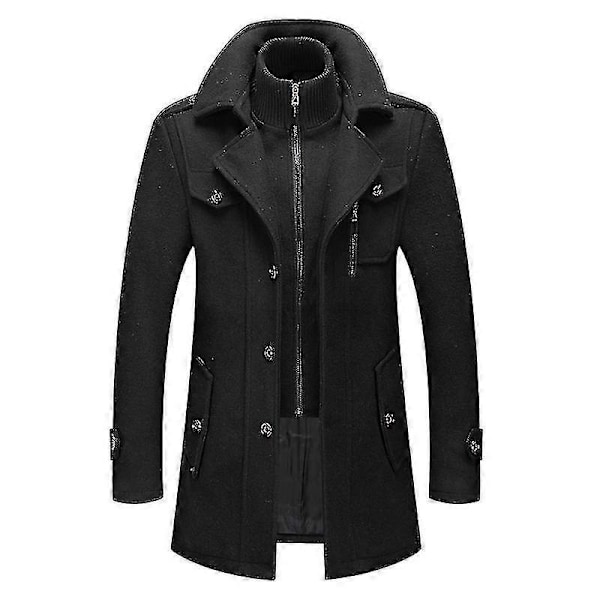 Ullfrakk med dobbel krage for menn BLACK 4XL