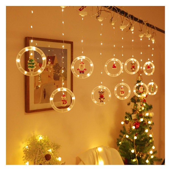 Härlig julljusslinga med 10 ringar USB kontakt julfönster dekorativa ljus för vardagsrummet Circle
