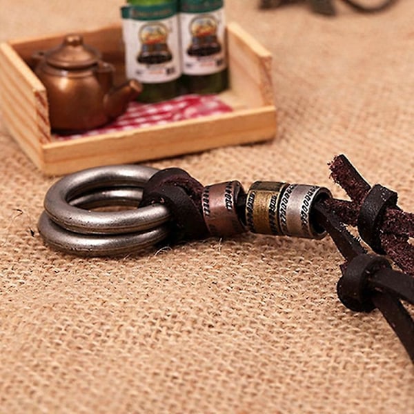 Mote Herre Retro Imitert Skinn Snor Dobbel Sirkel Ring Anheng Halskjede Gave