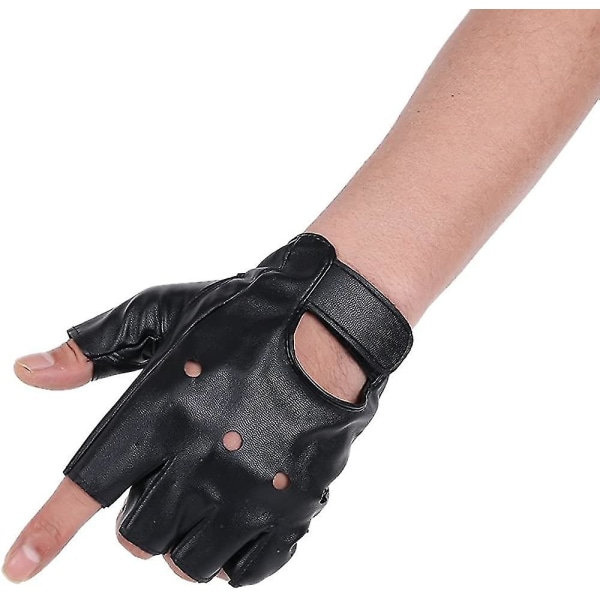 Herre PU Lær Hansker Steampunk Gotisk Halv Finger Borrelås Votter