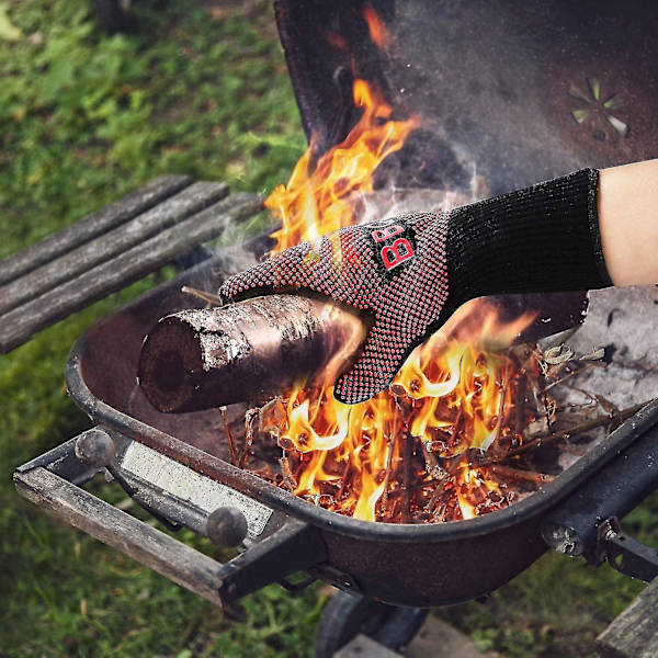 BBQ Hansker Ovnshansker Varmebestandige Hansker Opp Til 1472 F / 800 C Ovnshansker Pizzaovn Og Utendørs Peistilbehør (dot Flame, Svart)