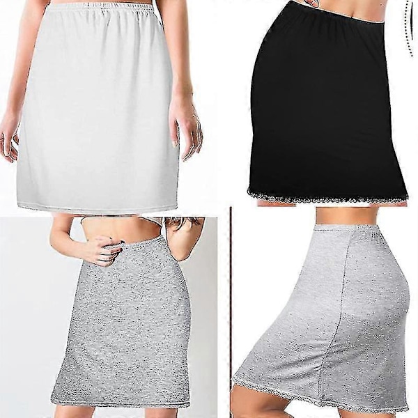 Halvunderkjol för damer, mjuk satinspets, kort silkesunderkjol, underkjol White S