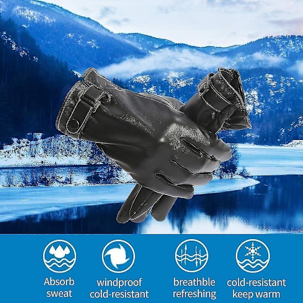 Herr Touchscreen Texting Läderhandskar Vinter Varma Svarta Mjuka Handskar Kashmir M